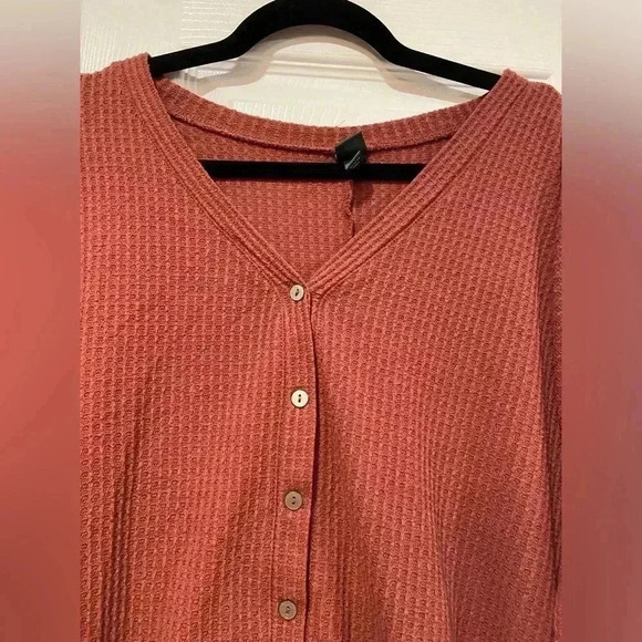 Wild Fable Mauve Pink Button Front Waffle Knit Thermal Cropped Cardigan Size XS - Picture 3 of 10